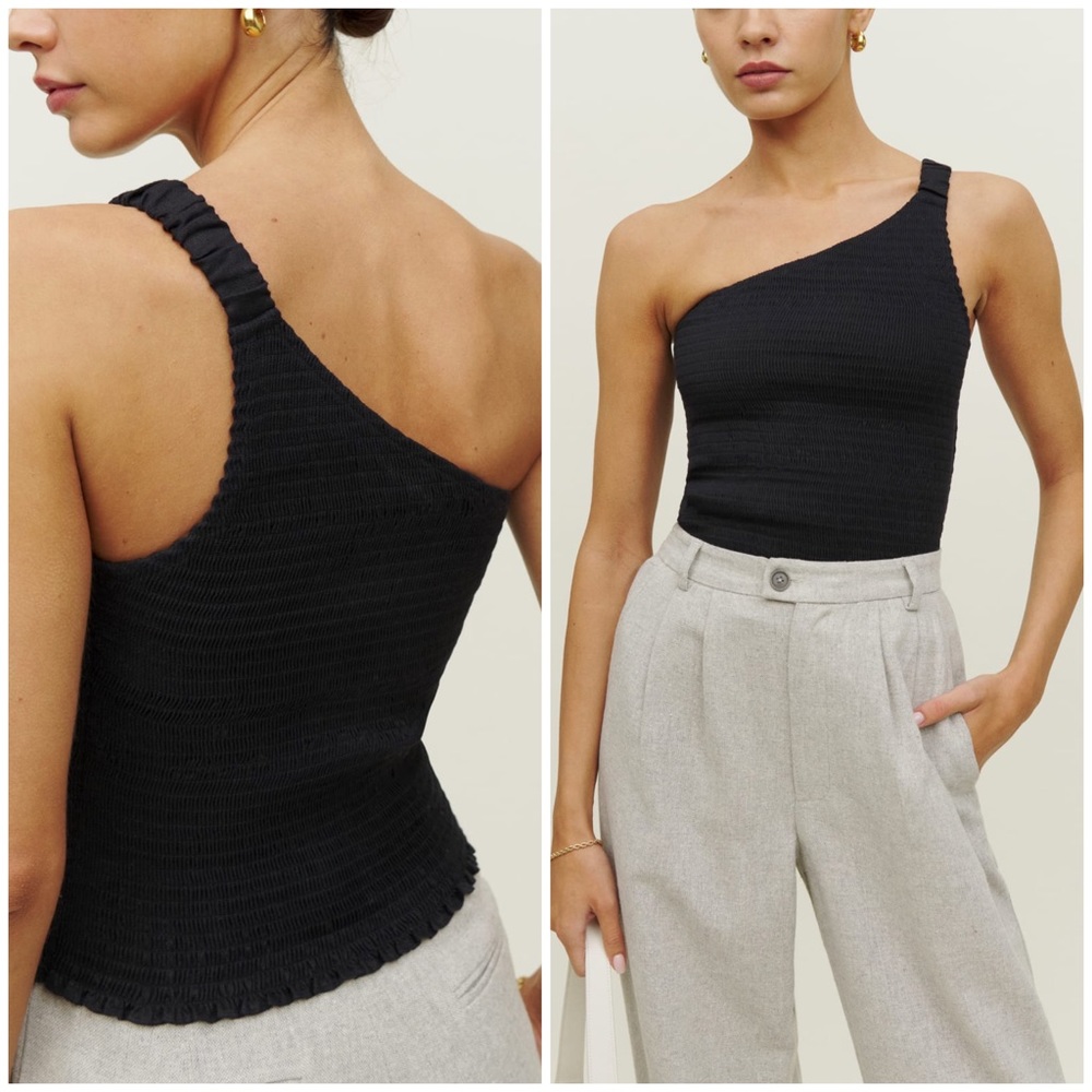REFORMATION Womans Top Holly one-shoulder shirred linen tank